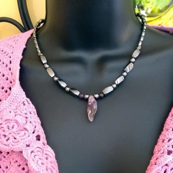 Hand Crafted Jewelry - Amethyst + Hematite Necklace! Chi Flow/Energy Work